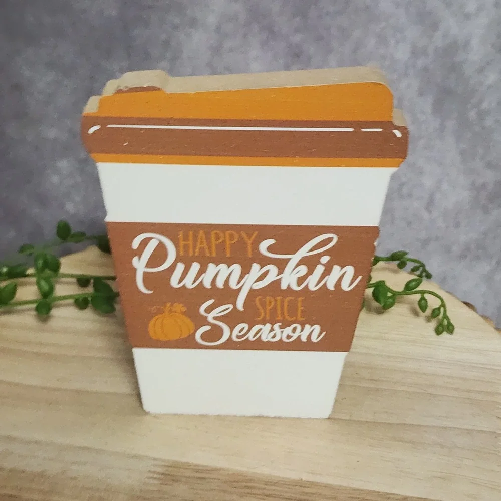 Pumpkin Spice Wood Signs Harvest Wishes Season Latte Coffee Mug Fall Autumn 3 Pc